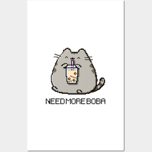 Pixel Chubby Cat Needs More Boba Tea! Posters and Art